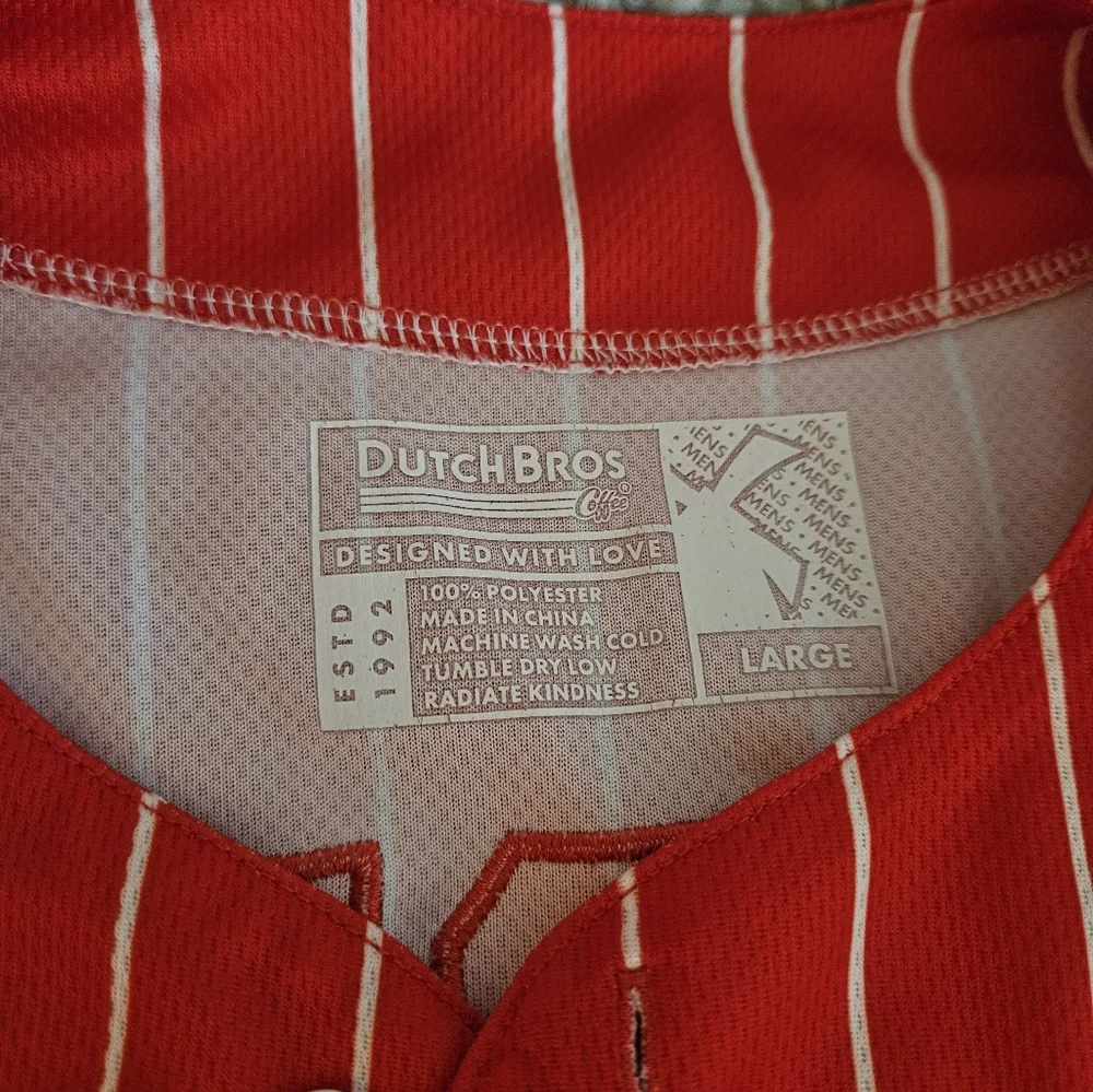 Dutch Bros Red & White Pinstripe Baseball Jersey - Picture 3 of 3